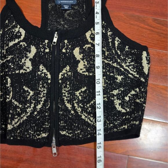 Anthropologie Maeve Black Gold Metalic Fitted Crop Sweater Vest - Picture 6 of 7